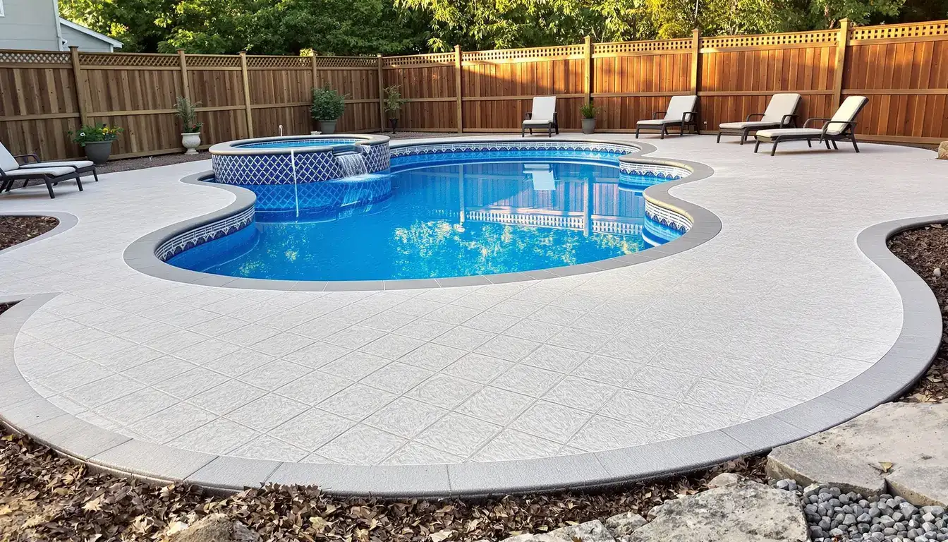 New pool deck pour in Independence, MO — textured concrete finish | Ford Concrete