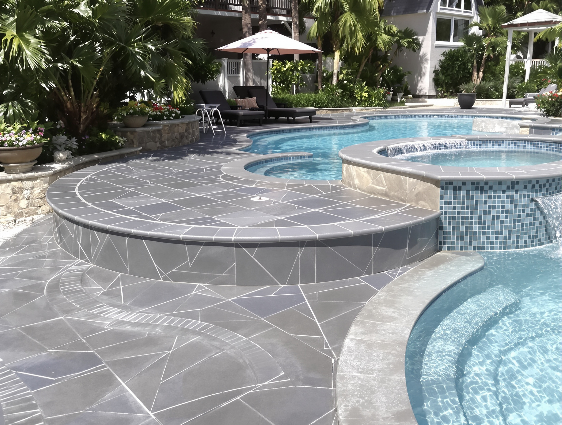 Scored concrete pool deck resort style — Ford Concrete design idea