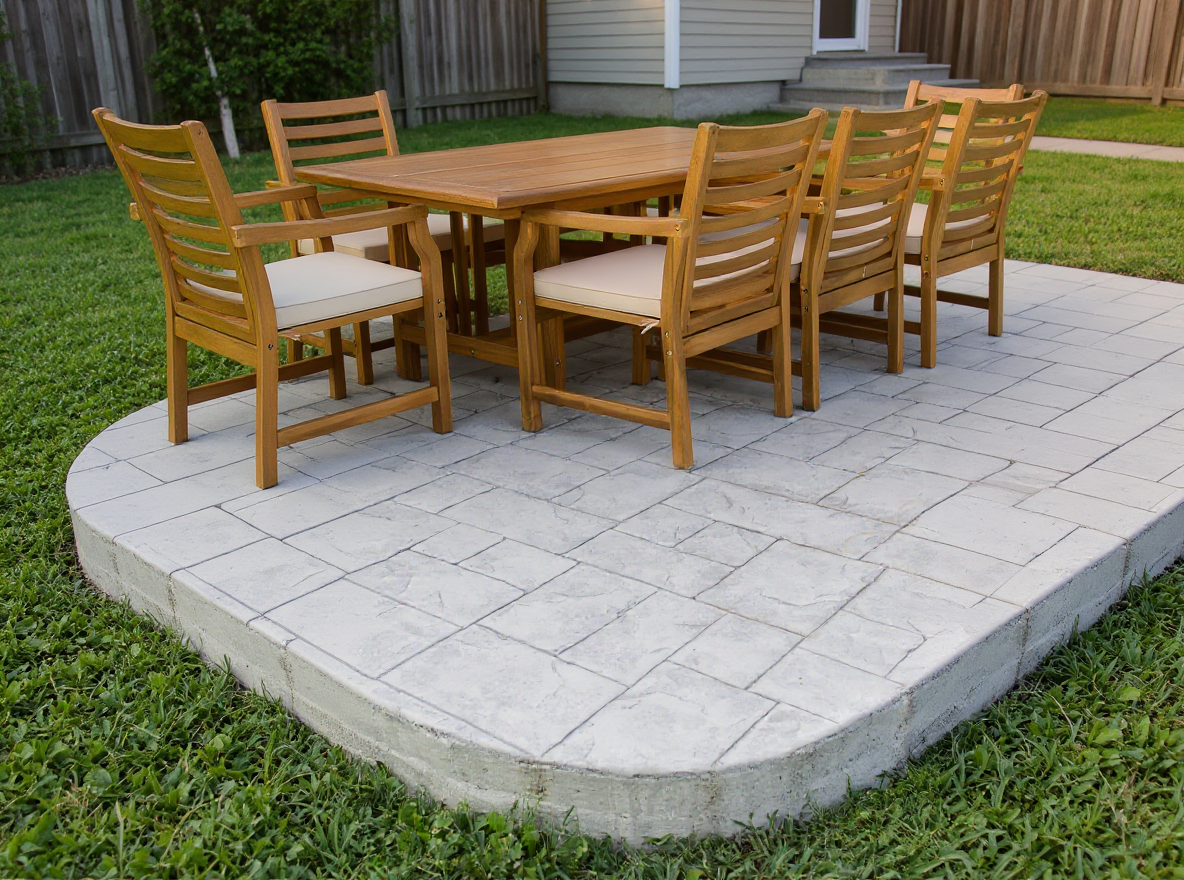 Decorative slate pattern concrete patio stained earth tones — Ford Concrete design idea