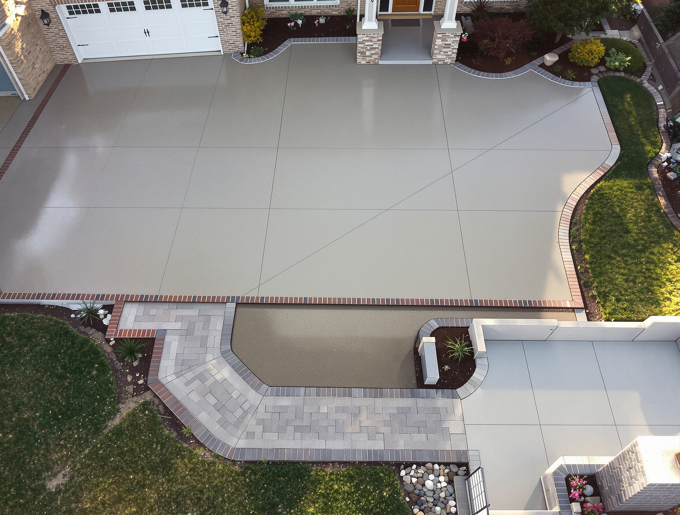 Aerial view concrete driveway and walkway — Ford Concrete design idea