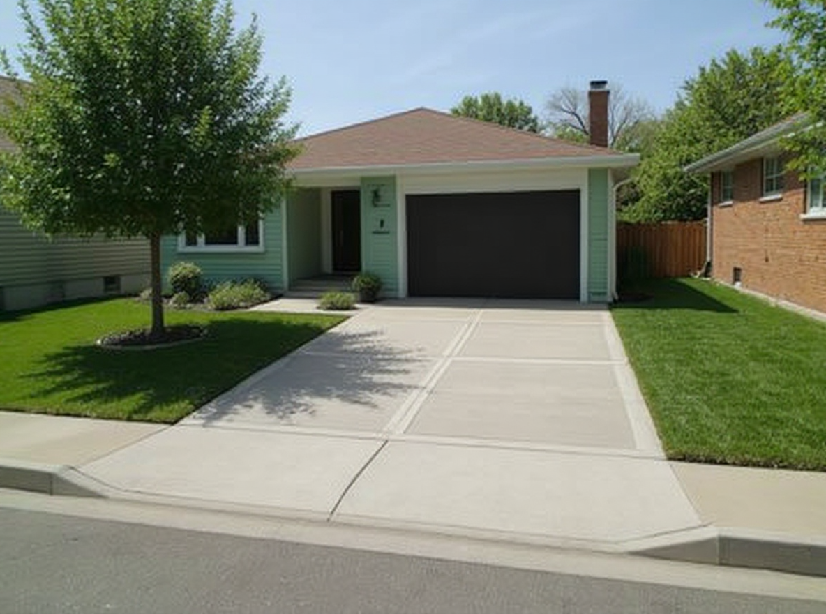 Broom finish concrete driveway craftsman home — Ford Concrete design idea
