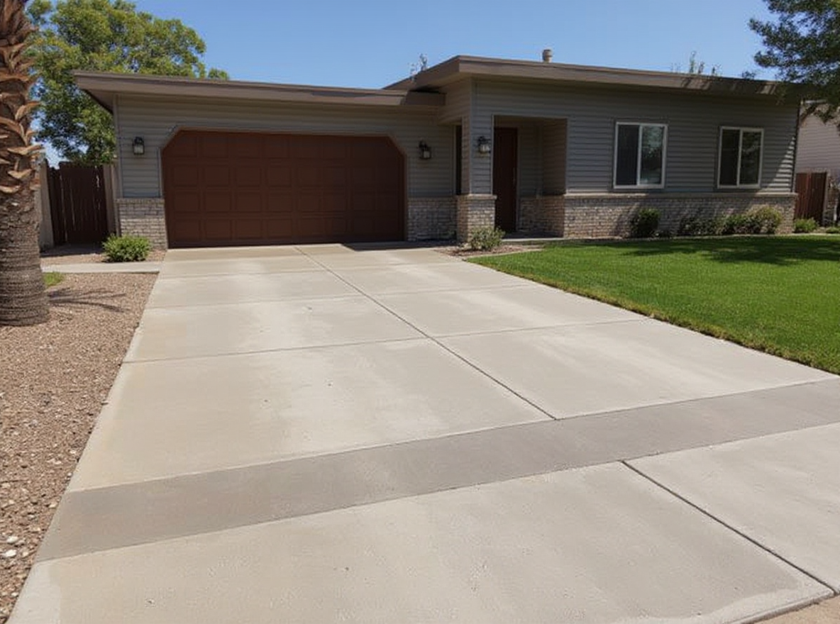 Tinted concrete driveway with ribbon border — Ford Concrete design idea