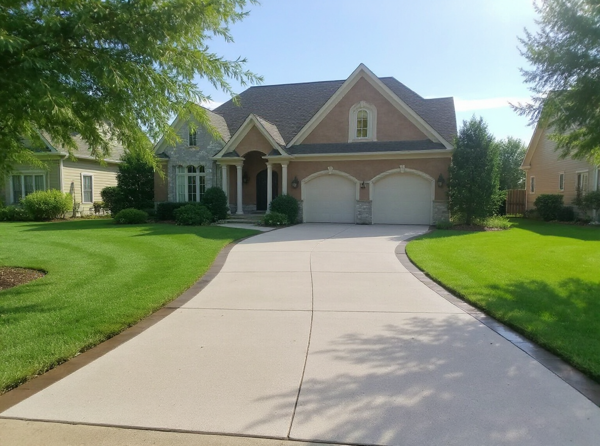 Wide double-width concrete driveway colonial home — Ford Concrete design idea