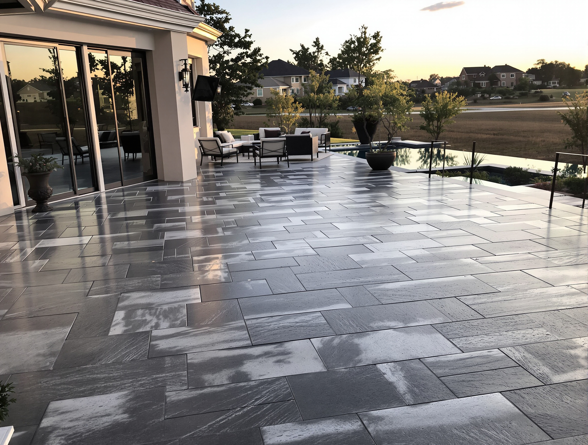 Stamped concrete patio Italian slate charcoal — Ford Concrete design idea