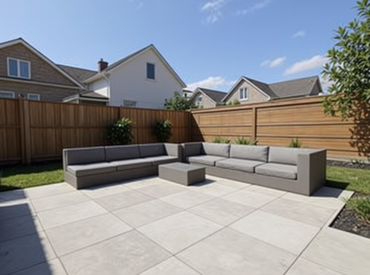 Stamped concrete patio large format tile modern — Ford Concrete design idea