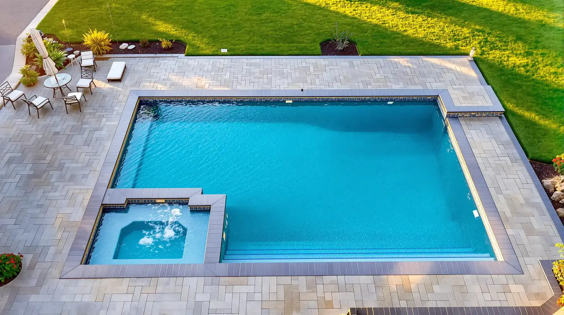 Backyard fiberglass pool installation in Kansas City — Kisol shell with concrete deck by Ford Concrete