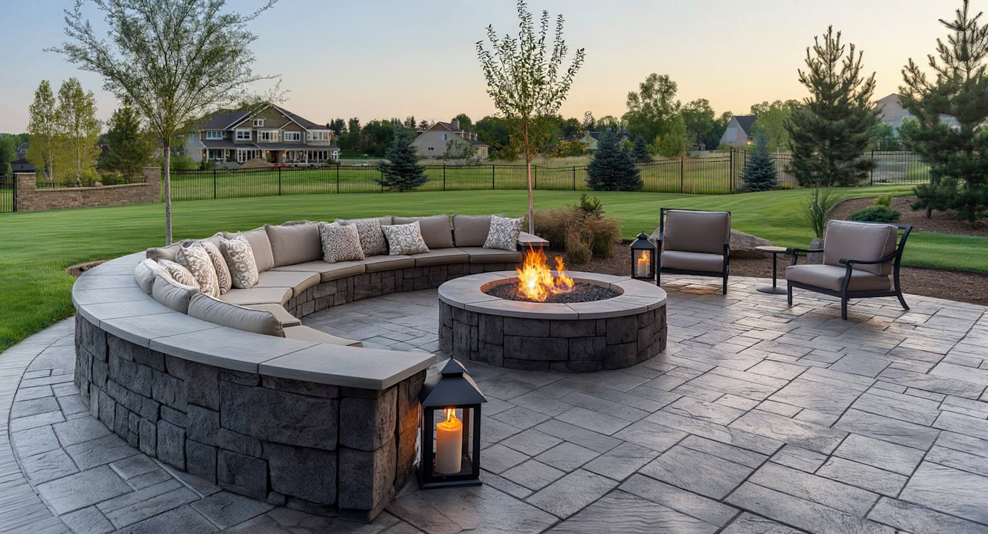 Large multi-zone stamped concrete patio — Kansas City