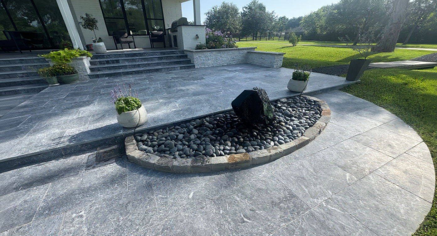 Decorative concrete outdoor kitchen pad — Kansas City