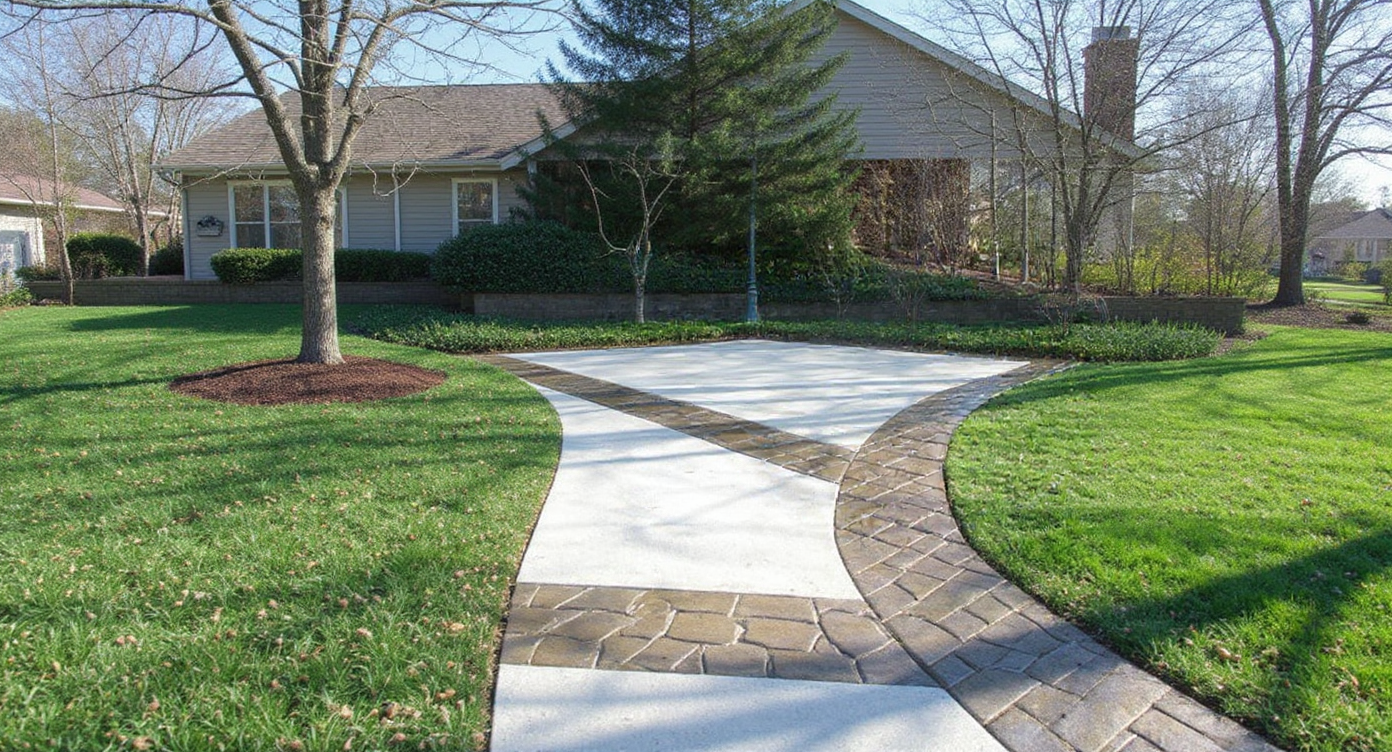 Stamped concrete walkway through landscaping — Kansas City