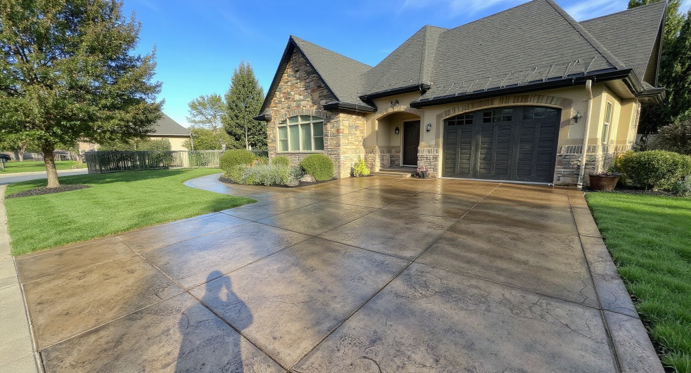 Beautiful stamped concrete driveway — Ford Concrete curb appeal upgrade in Kansas City