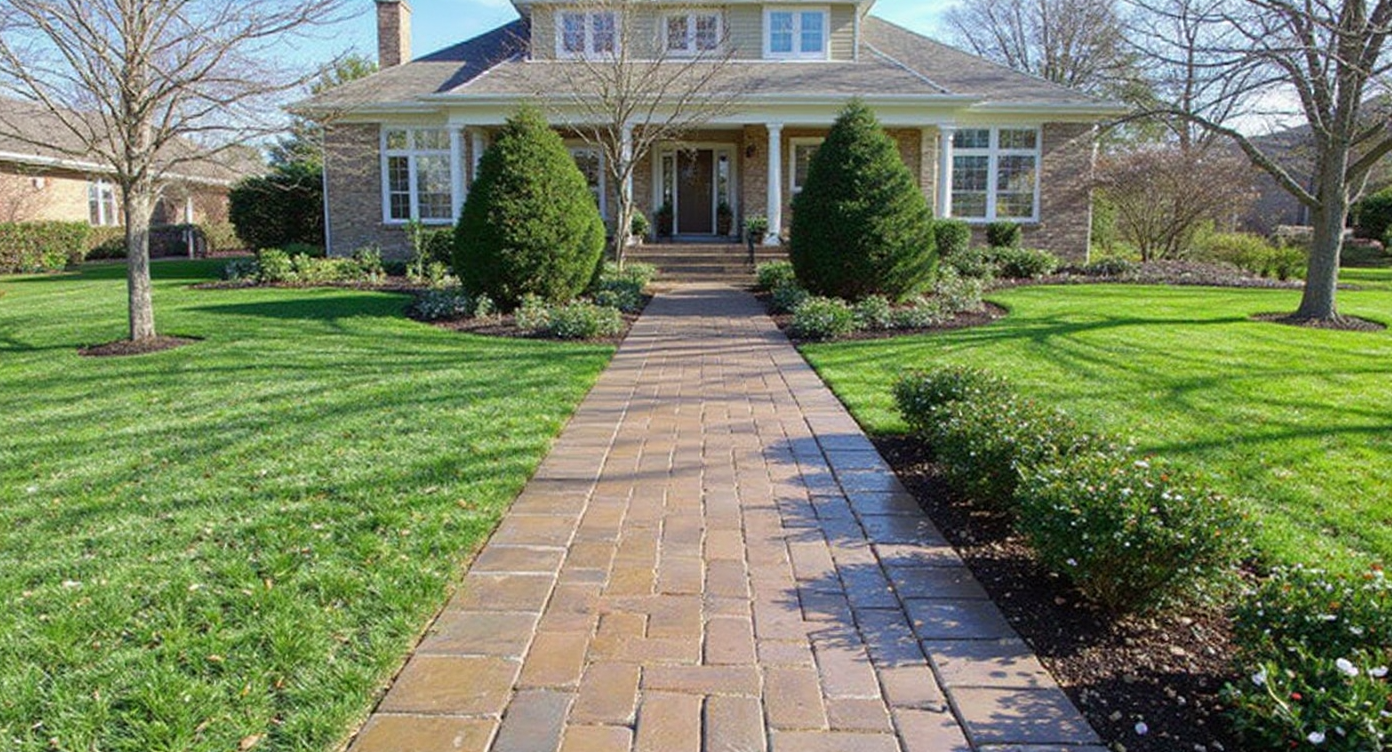 Herringbone brick stamped concrete walkway — Kansas City