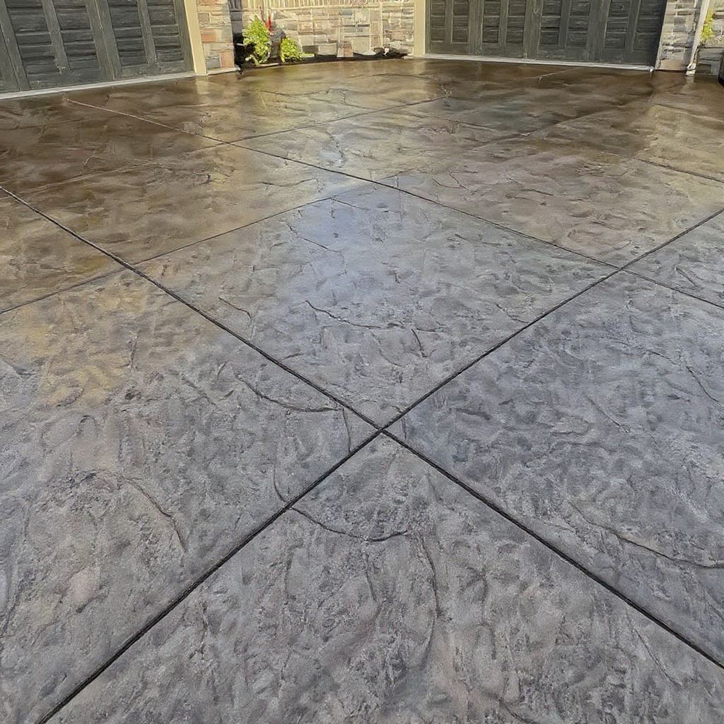 Ashlar Slate stamped concrete texture close-up — Kansas City decorative concrete