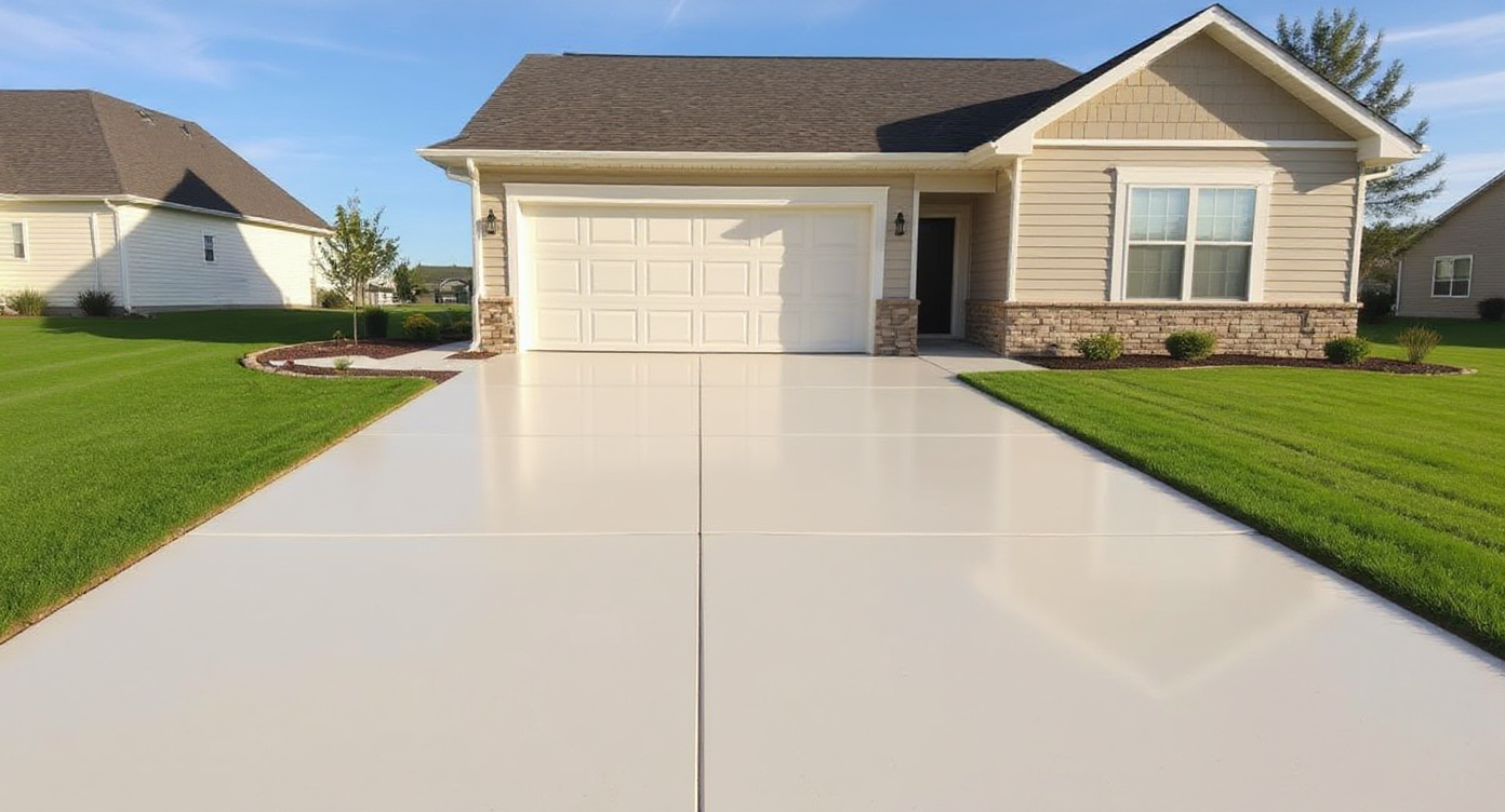 Broom-finished concrete driveway on a Kansas City ranch home