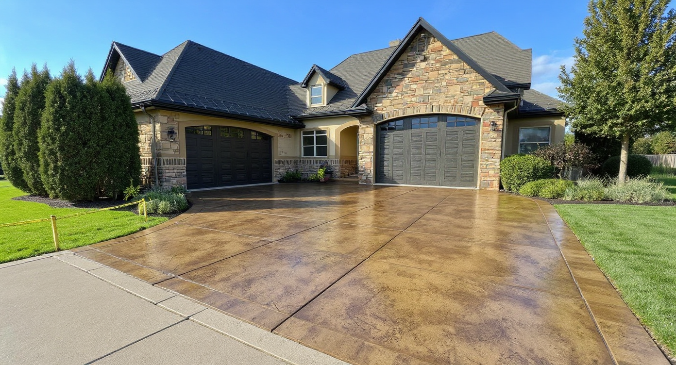 Stamped concrete driveway on an upscale Overland Park home