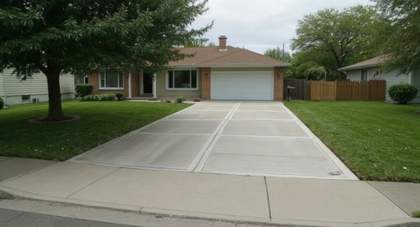 Straight broom-finished driveway on a 1960s bungalow