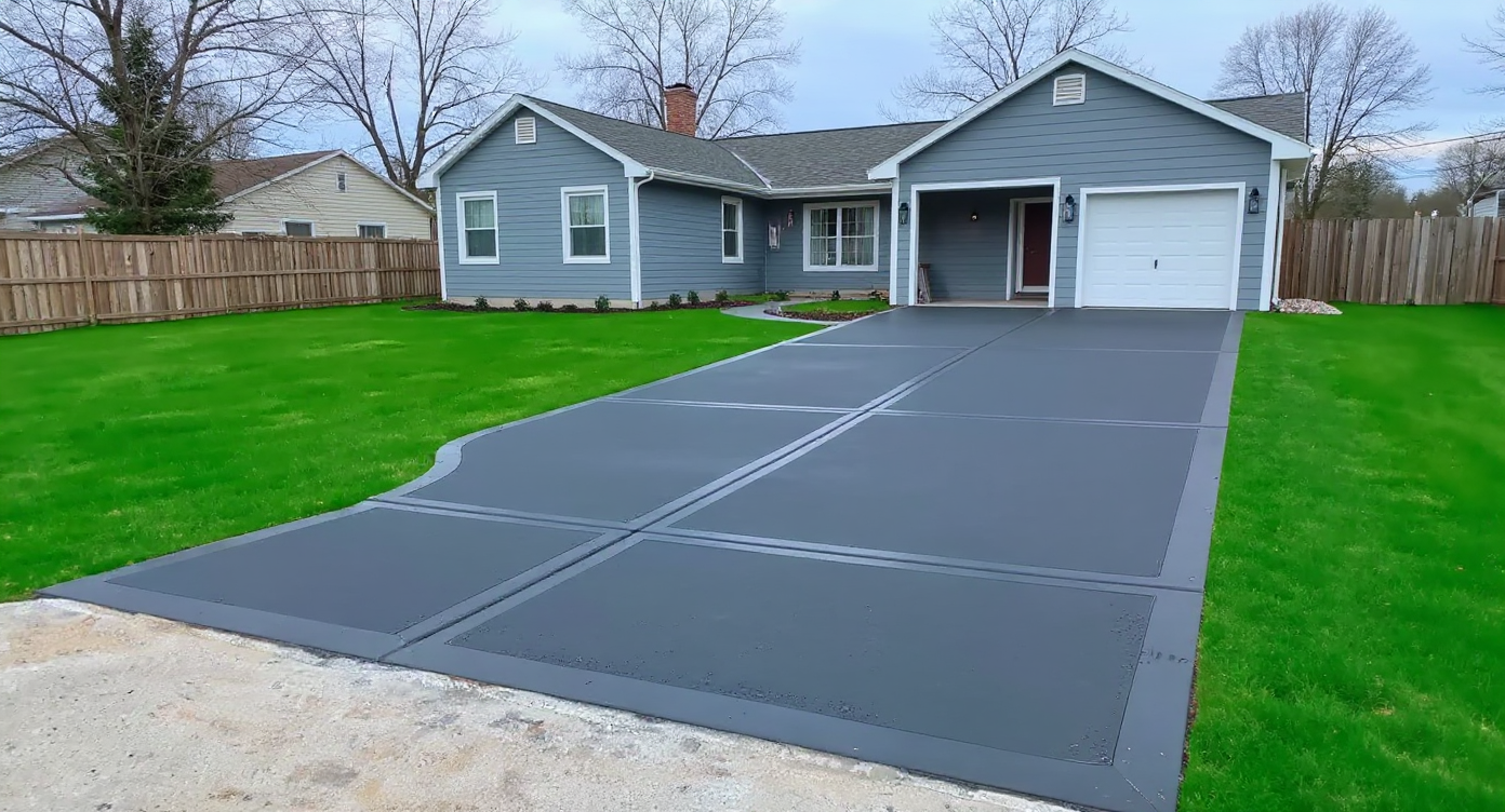 Double-wide concrete driveway on a Cape Cod home