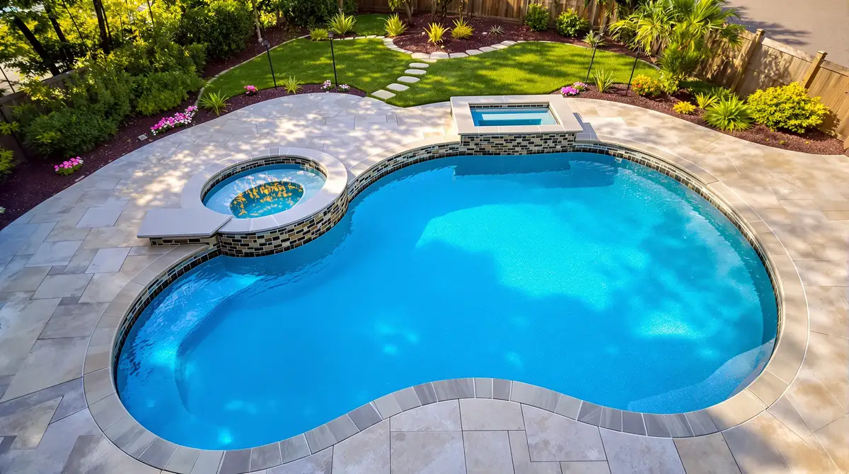 Family enjoying a backyard fiberglass pool in Saint Joseph