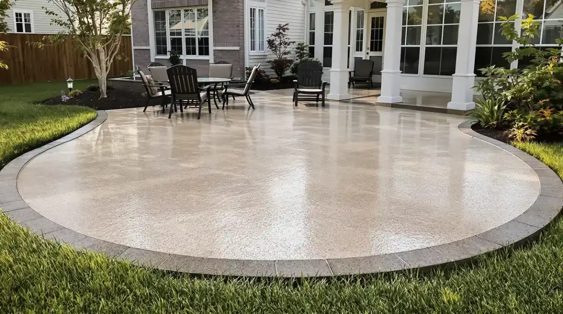 Freshly finished stamped concrete patio in a Kansas City backyard | Ford Concrete