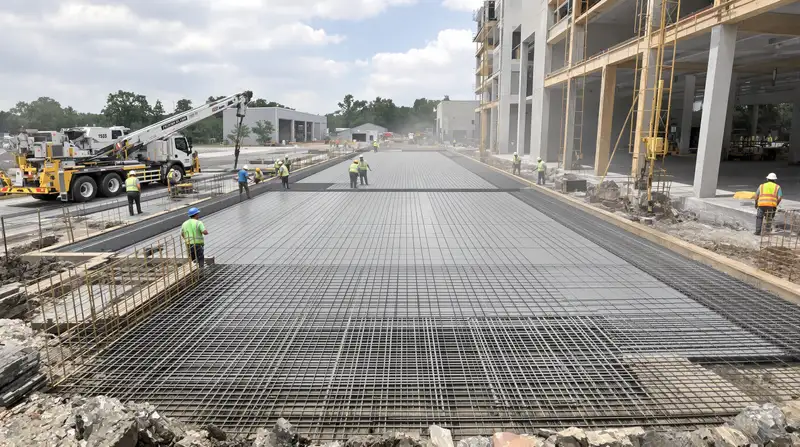 Massive mat foundation pour in progress at a Kansas City warehouse construction site — Ford Concrete